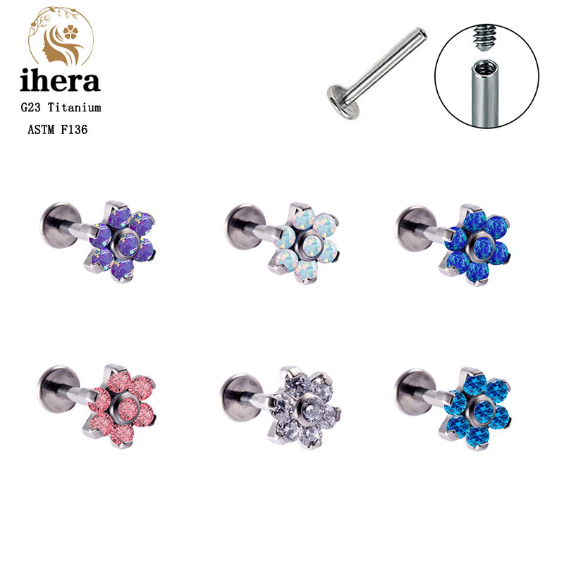 Opal Earrings Dangle - G23 Titanium Opal Flower Piercing Stud