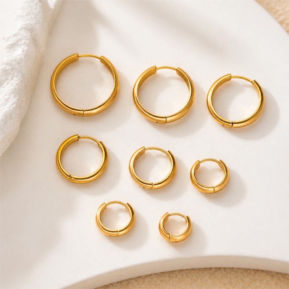 4Pcs Stainless Steel Round Hoo - Hoop Earrings 评论和价格