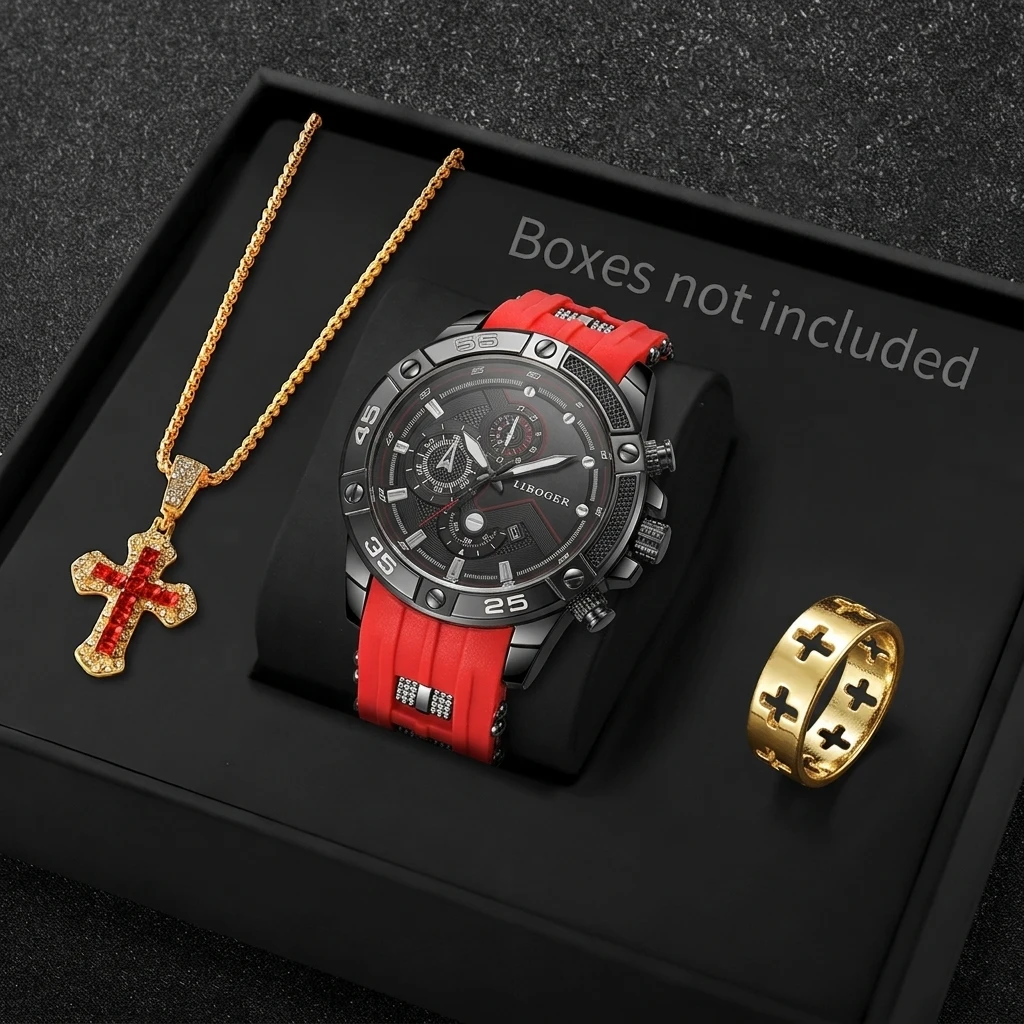3PCS Fashion Male Sports Watch - Jewelry Box Watches Bracelets 评论和价格