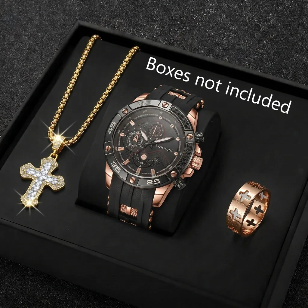3PCS Fashion Male Sports Watch - Jewelry Box Watches Bracelets 评论和价格