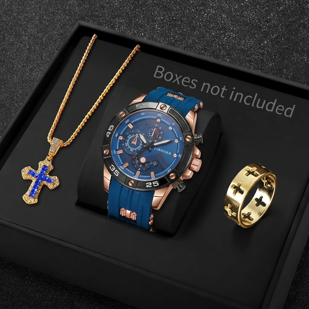 3PCS Fashion Male Sports Watch - Jewelry Box Watches Bracelets 评论和价格