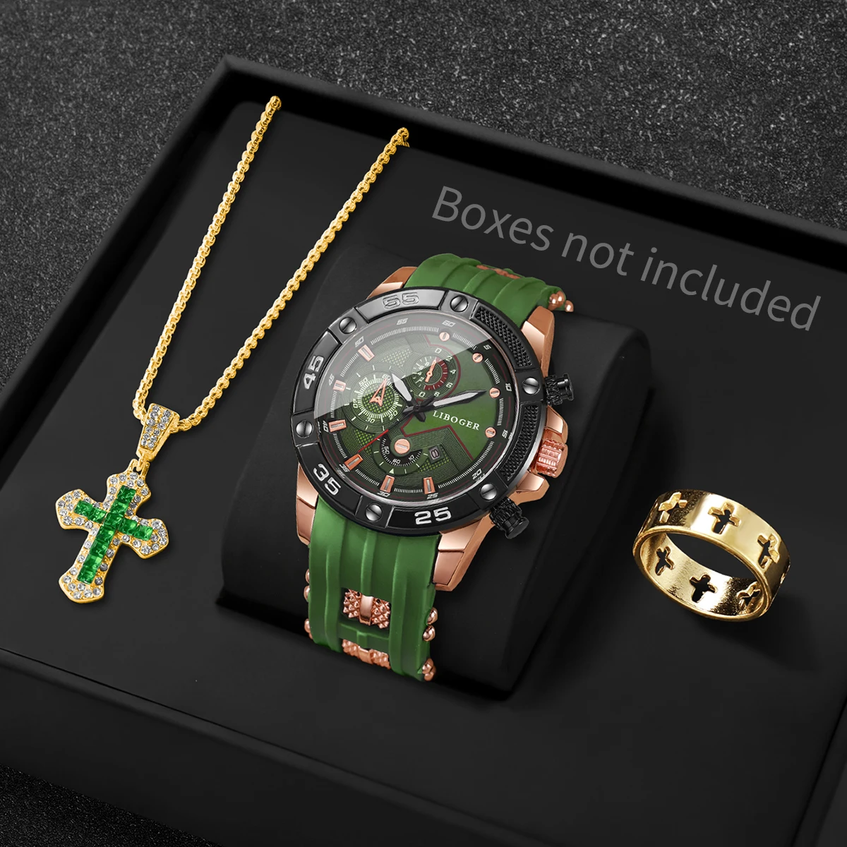 3PCS Fashion Male Sports Watch - Jewelry Box Watches Bracelets 评论和价格